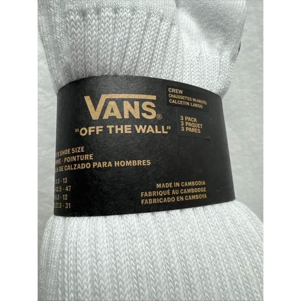 Vans White Crew Socks- 3 Pack- Shoe Size‎ 9.5-13- NWT Skateboard Classic